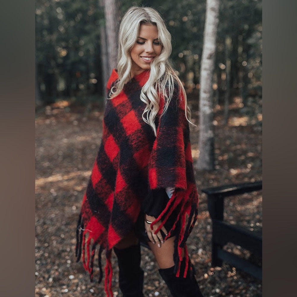 Black and red plaid poncho/scarf from NYC boutique